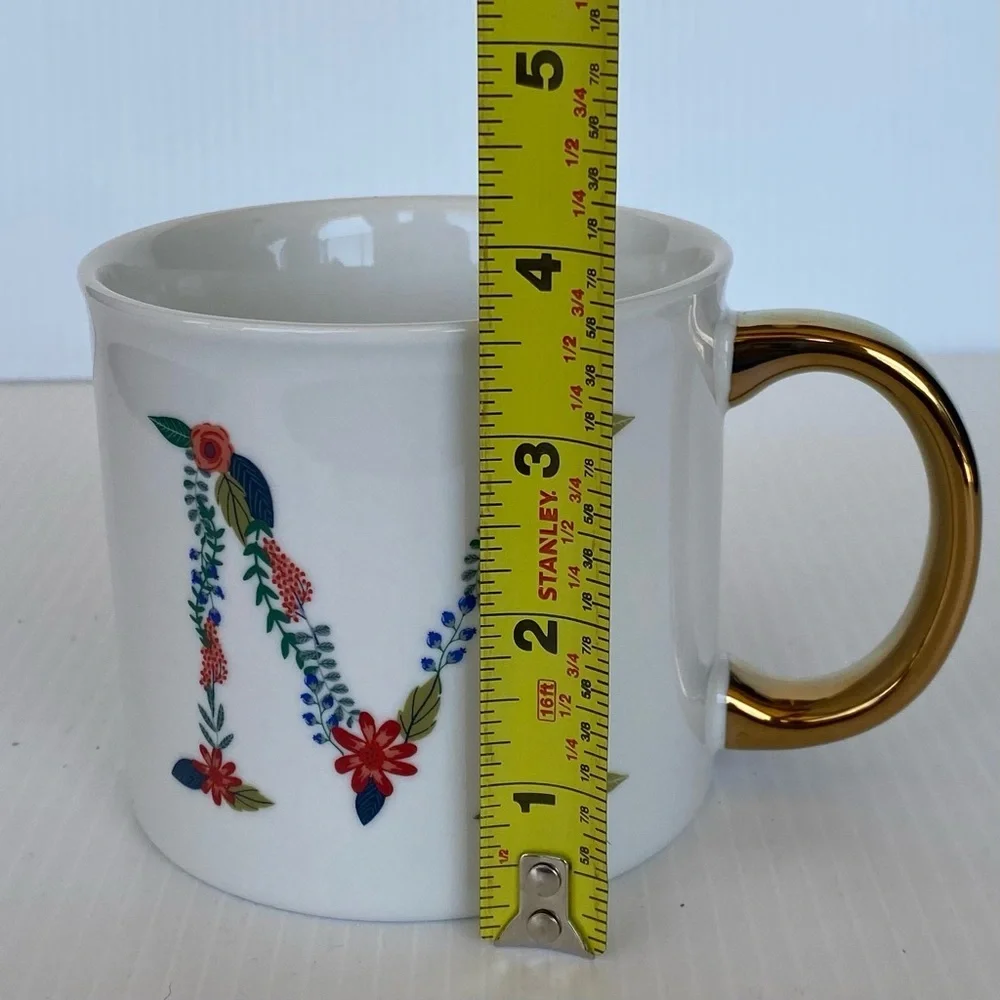 Opalhouse Monogram Coffee Mug Letter M Initial Floral Cup Gold Handle 14 oz 2018
